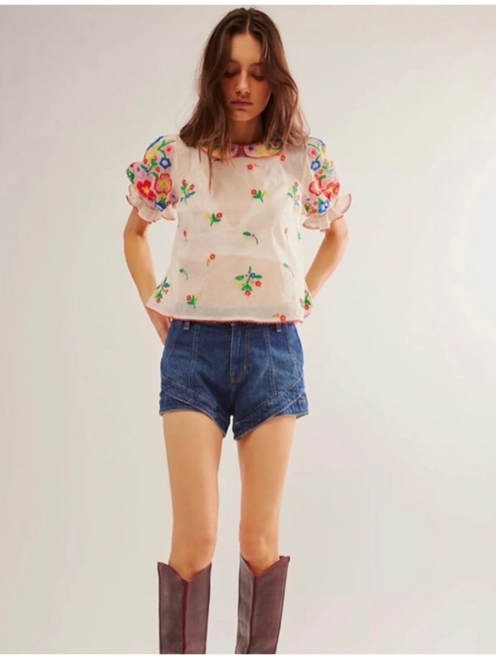 Bloggers fave Free People Flowers of Love embroidered sheer top ecru SZ small - Picture 4 of 16